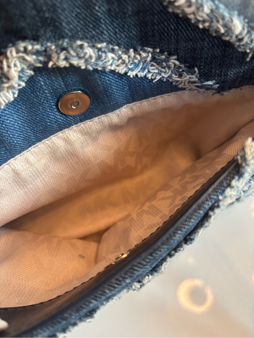 Michael Kors Frayed Chevron Denim Crossbody Bag in Blue - Picture 11 of 11